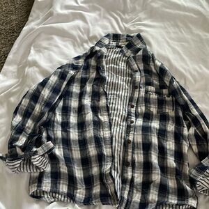 Blue and white checkered blouse